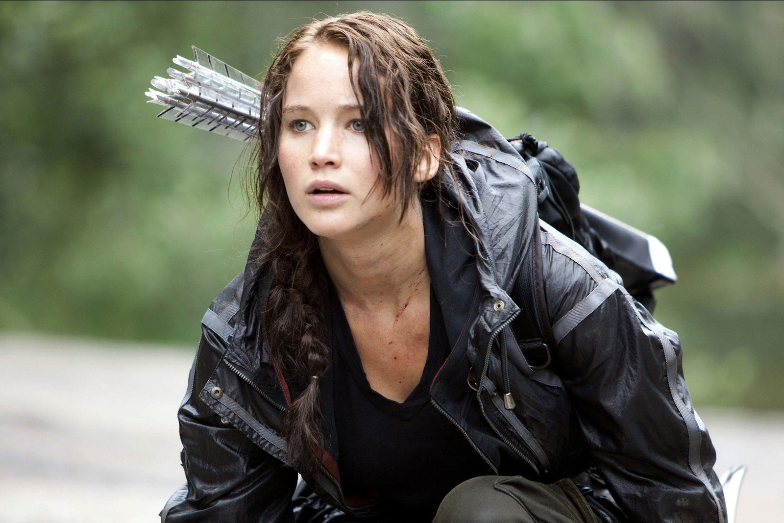 Jennifer Lawrence as Catniss Everdeen in the Hunger Games